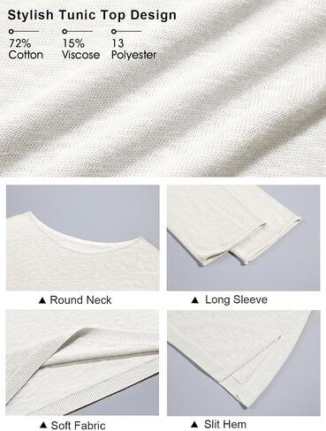 Tankaneo Womens Long Sleeve Shirts Oversized Lightweight Sweaters Crewneck Side Slit Hem Casual Blouse Tunic Tops in Kuwait