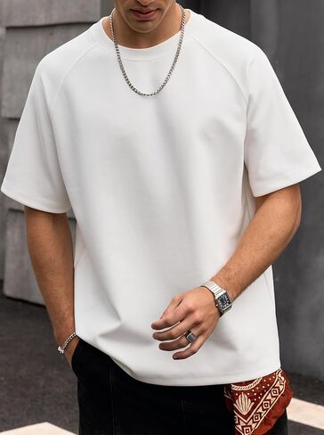 Men's Oversize T-Shirt Heavyweight Cotton Blend Stretch Thick Summer Short Sleeve Raglan Shirt (S-XXL) in Kuwait