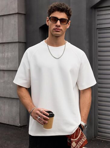 Men's Oversize T-Shirt Heavyweight Cotton Blend Stretch Thick Summer Short Sleeve Raglan Shirt (S-XXL) in Kuwait