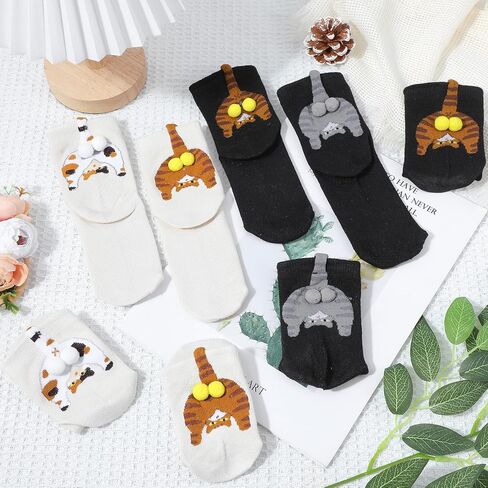 Nogeqi 4 Pairs Cat Socks with 3D Balls, Cute Funny Cat Socks for Men Women Novelty Funny Cats Lover Gifts for Birthday Christmas Valentine's Day Gift in Kuwait