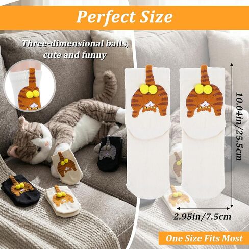 Nogeqi 4 Pairs Cat Socks with 3D Balls, Cute Funny Cat Socks for Men Women Novelty Funny Cats Lover Gifts for Birthday Christmas Valentine's Day Gift in Kuwait