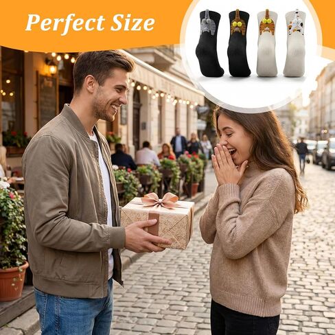 Nogeqi 4 Pairs Cat Socks with 3D Balls, Cute Funny Cat Socks for Men Women Novelty Funny Cats Lover Gifts for Birthday Christmas Valentine's Day Gift in Kuwait