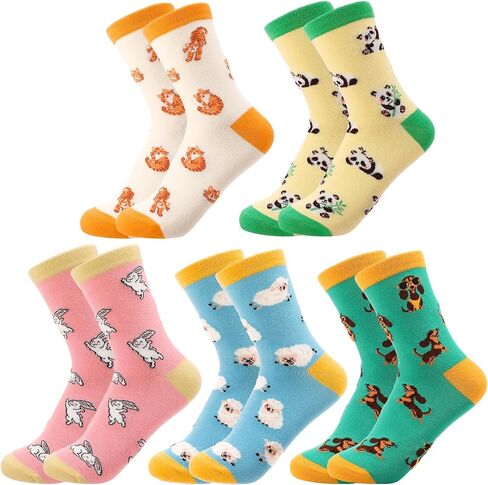 5 Pairs Cute Animal Crew Socks for Women - Soft Cotton Novelty Socks, Breathable Colorful Casual Socks for Ladies Girls, US 5.5-9.5 in Saudi Arabia