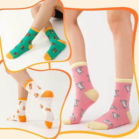 5 Pairs Cute Animal Crew Socks for Women - Soft Cotton Novelty Socks, Breathable Colorful Casual Socks for Ladies Girls, US 5.5-9.5 in Saudi Arabia