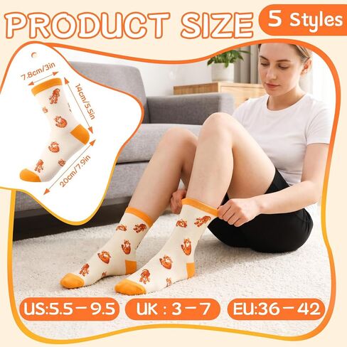 5 Pairs Cute Animal Crew Socks for Women - Soft Cotton Novelty Socks, Breathable Colorful Casual Socks for Ladies Girls, US 5.5-9.5 in Saudi Arabia