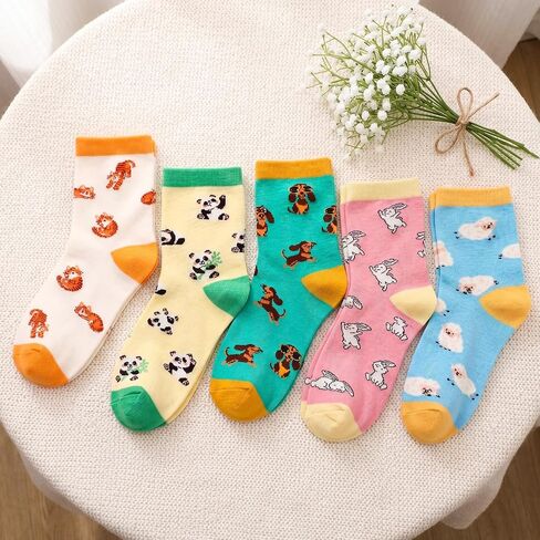 5 Pairs Cute Animal Crew Socks for Women - Soft Cotton Novelty Socks, Breathable Colorful Casual Socks for Ladies Girls, US 5.5-9.5 in Saudi Arabia