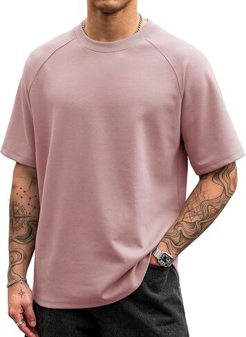 Men's Oversize T-Shirt Heavyweight Cotton Blend Stretch Thick Summer Short Sleeve Raglan Shirt (S-XXL) in Kuwait