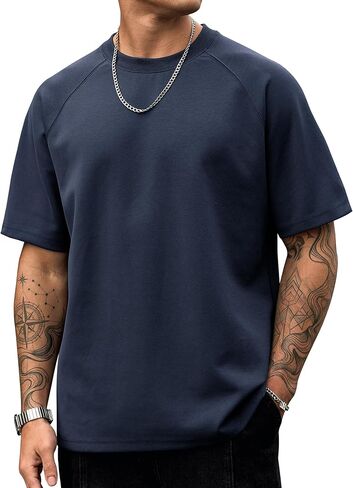 Men's Oversize T-Shirt Heavyweight Cotton Blend Stretch Thick Summer Short Sleeve Raglan Shirt (S-XXL) in Kuwait