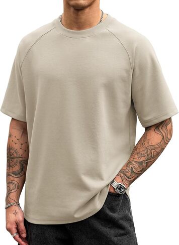 Men's Oversize T-Shirt Heavyweight Cotton Blend Stretch Thick Summer Short Sleeve Raglan Shirt (S-XXL) in Kuwait