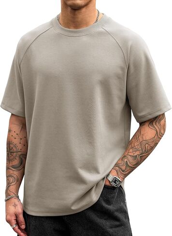 Men's Oversize T-Shirt Heavyweight Cotton Blend Stretch Thick Summer Short Sleeve Raglan Shirt (S-XXL) in Kuwait