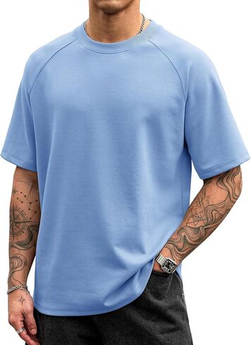 Men's Oversize T-Shirt Heavyweight Cotton Blend Stretch Thick Summer Short Sleeve Raglan Shirt (S-XXL) in Kuwait