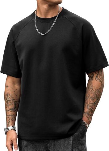 Men's Oversize T-Shirt Heavyweight Cotton Blend Stretch Thick Summer Short Sleeve Raglan Shirt (S-XXL) in Kuwait