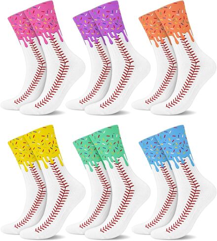 Shyyween 6 Pairs Ice Cream Drip Baseball Socks for Teens Girls Boys Colorful Novelty Baseball Socks for Sport Gifts in Kuwait