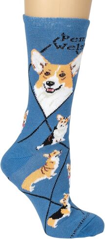 Pembroke Welsh Corgi Dog Blue Cotton Ladies Socks Adult Shoe 6-8.5 / Adult Sock 9 -11 in Kuwait