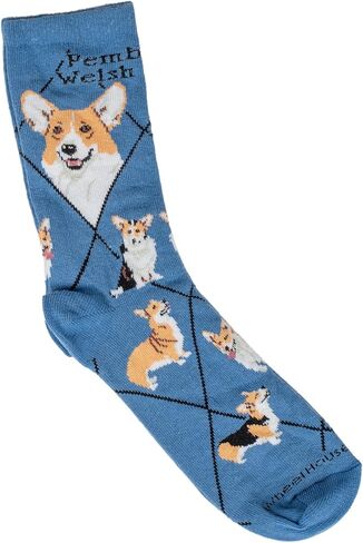 Pembroke Welsh Corgi Dog Blue Cotton Ladies Socks Adult Shoe 6-8.5 / Adult Sock 9 -11 in Kuwait
