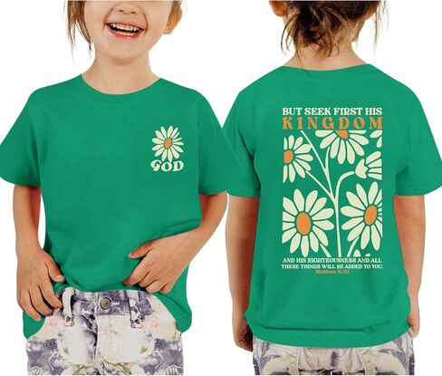Jesus Shirt for Girls Christian Faith Tshirts Kids Cute Bible Verse Graphic Tees Inspirational God Religious Clothes in Kuwait