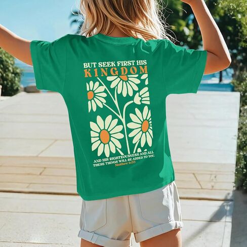 Jesus Shirt for Girls Christian Faith Tshirts Kids Cute Bible Verse Graphic Tees Inspirational God Religious Clothes in Kuwait