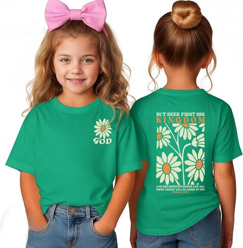 Jesus Shirt for Girls Christian Faith Tshirts Kids Cute Bible Verse Graphic Tees Inspirational God Religious Clothes in Kuwait