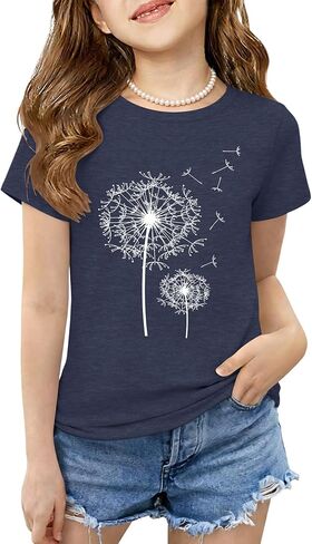 GEMLON Girls Shirts Casual Crewneck Short Sleeve Graphic Tee Trendy Tops Breathable 5-14T Girls Clothes for Summer in Saudi Arabia