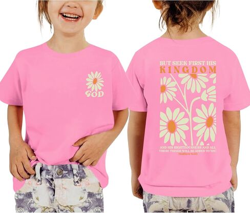 Jesus Shirt for Girls Christian Faith Tshirts Kids Cute Bible Verse Graphic Tees Inspirational God Religious Clothes in Kuwait