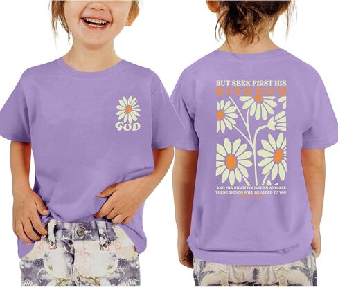 Jesus Shirt for Girls Christian Faith Tshirts Kids Cute Bible Verse Graphic Tees Inspirational God Religious Clothes in Kuwait