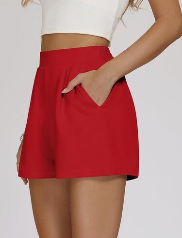 AKEWEI Shorts for Women Trendy Wide Leg Work Shorts with Pockets High Waisted Red Shorts Women Summer Casual M in Kuwait
