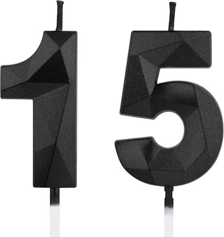 15th Black Birthday Candles, 1.96 Inch Number 15 Cake Candles, 3D Diamond Shape Cake Topper Decorations for Boy Girl Women Men Birthday Party Wedding Anniversary Celebration Supplies in Saudi Arabia