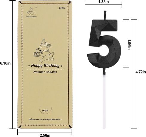 15th Black Birthday Candles, 1.96 Inch Number 15 Cake Candles, 3D Diamond Shape Cake Topper Decorations for Boy Girl Women Men Birthday Party Wedding Anniversary Celebration Supplies in Saudi Arabia