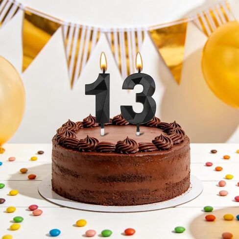15th Black Birthday Candles, 1.96 Inch Number 15 Cake Candles, 3D Diamond Shape Cake Topper Decorations for Boy Girl Women Men Birthday Party Wedding Anniversary Celebration Supplies in Saudi Arabia