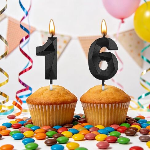 15th Black Birthday Candles, 1.96 Inch Number 15 Cake Candles, 3D Diamond Shape Cake Topper Decorations for Boy Girl Women Men Birthday Party Wedding Anniversary Celebration Supplies in Saudi Arabia