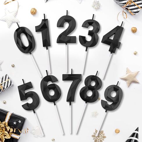15th Black Birthday Candles, 1.96 Inch Number 15 Cake Candles, 3D Diamond Shape Cake Topper Decorations for Boy Girl Women Men Birthday Party Wedding Anniversary Celebration Supplies in Saudi Arabia