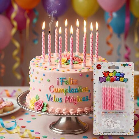 Magic Relighting Birthday Candles Trick Candles, Relight After Blow Out, Party Decorations, Gag Gift, 10 Pack (Pink & Red) in Kuwait