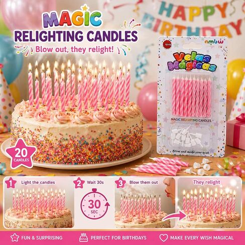 Magic Relighting Birthday Candles Trick Candles, Relight After Blow Out, Party Decorations, Gag Gift, 10 Pack (Pink & Red) in Kuwait