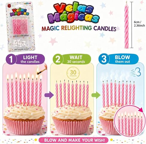 Magic Relighting Birthday Candles Trick Candles, Relight After Blow Out, Party Decorations, Gag Gift, 10 Pack (Pink & Red) in Kuwait