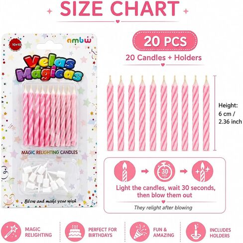 Magic Relighting Birthday Candles Trick Candles, Relight After Blow Out, Party Decorations, Gag Gift, 10 Pack (Pink & Red) in Kuwait