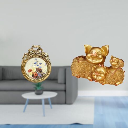 Baoblaze إطار صور عتيق محظوظ تمثال خنزير إطار صورة عتيق تمثال حيواني حديث قابل للجمع تمثال دائري مزخرف أوروبي لسطح المكتب تمثال راتنج جداري in Kuwait