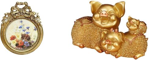 Baoblaze إطار صور عتيق محظوظ تمثال خنزير إطار صورة عتيق تمثال حيواني حديث قابل للجمع تمثال دائري مزخرف أوروبي لسطح المكتب تمثال راتنج جداري in Kuwait