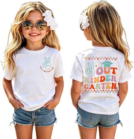 BOUTIKOME Kindergarten Graduation Shirt for Girls Peace Out Kindergarten T-Shirt Kid Last Day of School Short Sleeve Tee Tops in Kuwait
