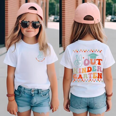 BOUTIKOME Kindergarten Graduation Shirt for Girls Peace Out Kindergarten T-Shirt Kid Last Day of School Short Sleeve Tee Tops in Kuwait