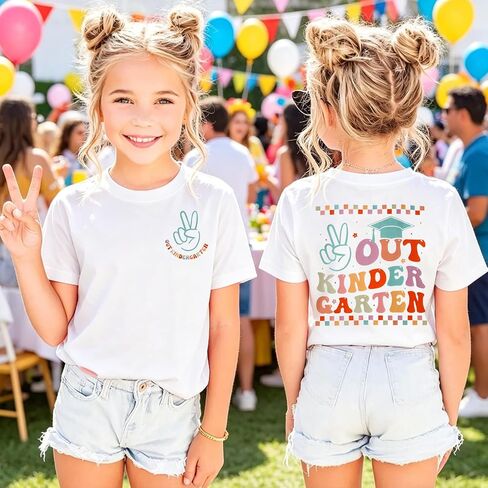 BOUTIKOME Kindergarten Graduation Shirt for Girls Peace Out Kindergarten T-Shirt Kid Last Day of School Short Sleeve Tee Tops in Kuwait