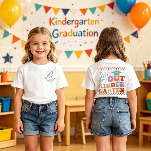 BOUTIKOME Kindergarten Graduation Shirt for Girls Peace Out Kindergarten T-Shirt Kid Last Day of School Short Sleeve Tee Tops in Kuwait