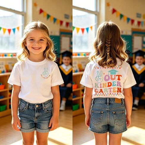 BOUTIKOME Kindergarten Graduation Shirt for Girls Peace Out Kindergarten T-Shirt Kid Last Day of School Short Sleeve Tee Tops in Kuwait