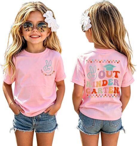BOUTIKOME Kindergarten Graduation Shirt for Girls Peace Out Kindergarten T-Shirt Kid Last Day of School Short Sleeve Tee Tops in Kuwait