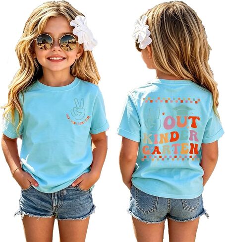 BOUTIKOME Kindergarten Graduation Shirt for Girls Peace Out Kindergarten T-Shirt Kid Last Day of School Short Sleeve Tee Tops in Kuwait
