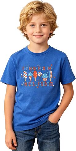 SOFEON Kids 4th of July Shirt Girls Boys American Flag Ice Cream T-Shirt I'm Here for The Snacks Freedom Patriotic Tees Tops in Kuwait