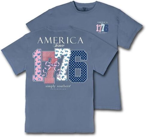 Simply Southern America Since 1776 Patriotic - Bow - Stars - Flowers - Stripes - Youth T-Shirt in Kuwait