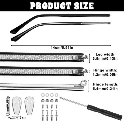1 Pair Glasses Arm Replacement Temple Glasses Repair Kit Glass Replacement with Screws Glass Screwdriver Eyeglass Arms Legs Nose Pads in Kuwait
