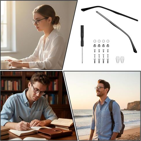 1 Pair Glasses Arm Replacement Temple Glasses Repair Kit Glass Replacement with Screws Glass Screwdriver Eyeglass Arms Legs Nose Pads in Kuwait