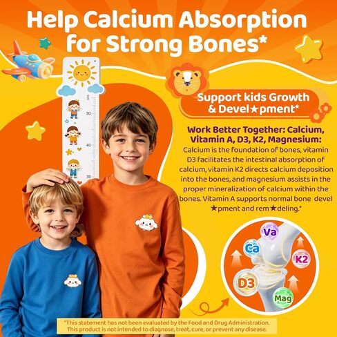 Toddler 2-3 & Kids Vitamin D3 K2 + Calcium Gummies, 1000 IU / 2000 IU D3, w/ DHA Omega-3, Magnesium, VC, Elderberry, Picky Eater Vitamin for Kids Teens, Bone, Calcium Absorption, Growth, Immune, Brain in Kuwait