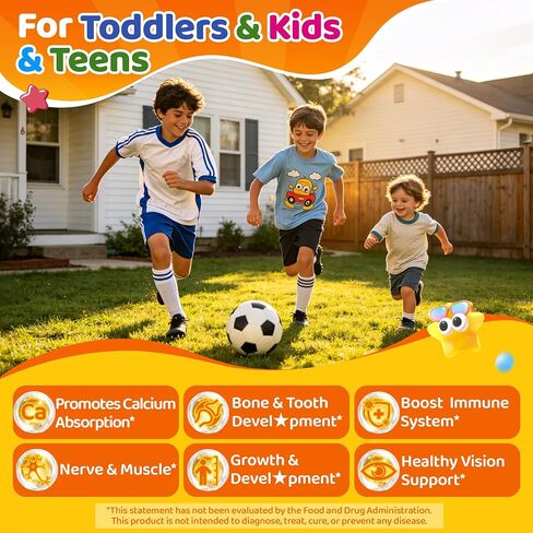 Toddler 2-3 & Kids Vitamin D3 K2 + Calcium Gummies, 1000 IU / 2000 IU D3, w/ DHA Omega-3, Magnesium, VC, Elderberry, Picky Eater Vitamin for Kids Teens, Bone, Calcium Absorption, Growth, Immune, Brain in Kuwait
